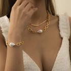 Set : Faux Pearl Pendant Necklace + Bracelet