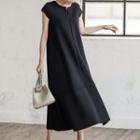 Short-sleeve Round-neck Plain Zip Dress