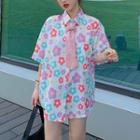 Set: Elbow-sleeve Floral Shirt + Tie