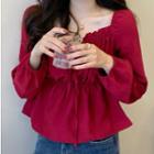 Square-neck Blouse Red - One Size