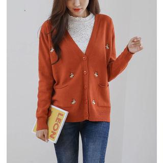 Dog-embroidered Cardigan