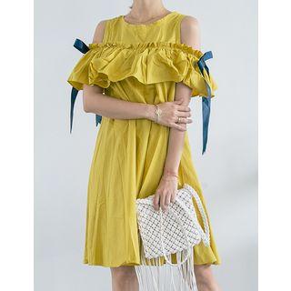 Cutaway-shoulder Ribbon-detail Dress