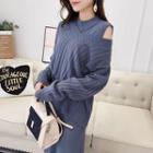 Set : Open Shoulder Long-sleeve Top + Midi Skirt