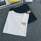 Couple Matching Elbow-sleeve Cat Embroidery T-shirt