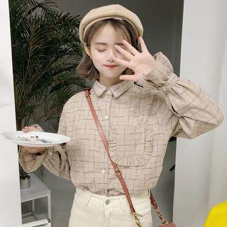 Check Bell-sleeve Loose-fit Shirt