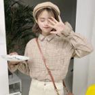 Check Bell-sleeve Loose-fit Shirt