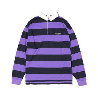 Striped Long-sleeve Polo Shirt Purple - One Size
