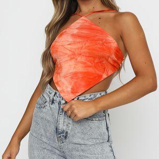 Tie-dye Ribbon-back Cropped Halter Top