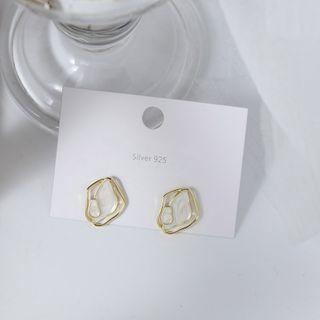 Glaze Alloy Earring Era085-02 - 1 Pair - White & Gold - One Size