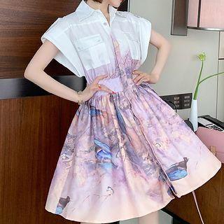 Short-sleeve Print Midi Shirt Dress