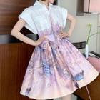 Short-sleeve Print Midi Shirt Dress