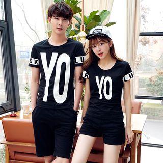 Couple Matching Set: Letter Short-sleeve T-shirt + Shorts