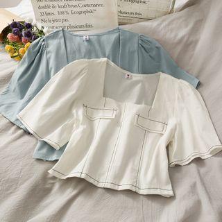 Stitched Square-neck Crop Top