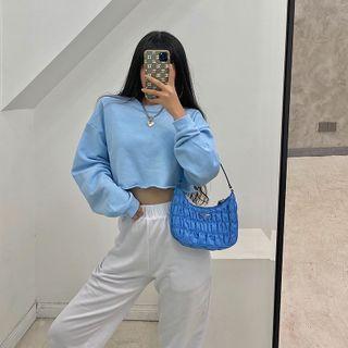 Frayed Long-sleeve Cropped Sweatshirt