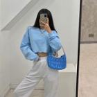 Frayed Long-sleeve Cropped Sweatshirt