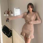 Set: Cable-knit Sweater + Ruffle-hem Mini Skirt