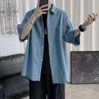 Front Pocket Short-sleeve Denim Shirt