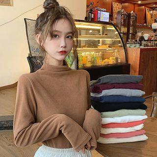 Turtle-neck Fleece-lined Plain Top