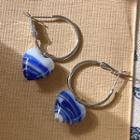 Heart Hoop Earring C-898 - 1 Pair - Silver & White & Blue - One Size