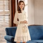 3/4-sleeve Mini A-line Lace Dress