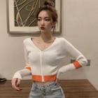 Two-tone Ribbed Zip Cardigan