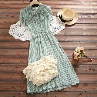 Sleeveless Dotted Ruffle A-line Chiffon Dress