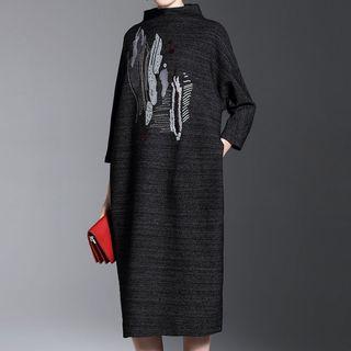 Embroidered Midi Knit Dress