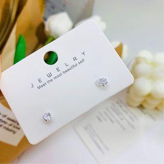 925 Sterling Silver Rhinestone Stud Earring 1 Pair - 0.04cm