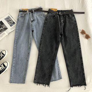 High-waist Frayed Jeans With Belt