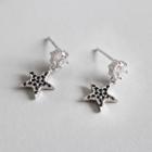 925 Sterling Silver Rhinestone Moon & Star Dangle Earring Platinum - One Size