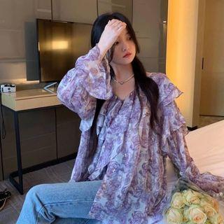 Floral Ruffle Blouse Floral - Purple - One Size