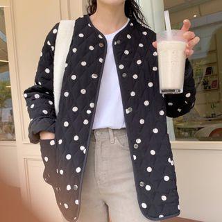 Quilted Button-up Jacket Black & White - One Size