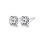 Sterling Silver Fashion And Elegant Geometric Round Cubic Zirconia Stud Earrings Silver - One Size