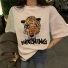 Rhinestone Leopard Print Short-sleeve T-shirt