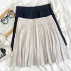 High-waist Plain Pleated A-line Mini Knit Skirt