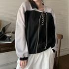 Asymmetrical Lace-up Sweatshirt Black - One Size