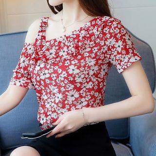 Floral Print Short-sleeve Asymmetrical Top