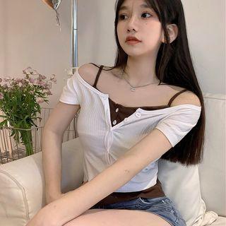 Short-sleeve Plain T-shirt / Plain Camisole Top