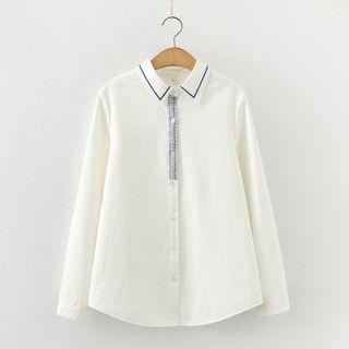 Embroidered Trim Fleece-lined Shirt
