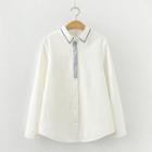 Embroidered Trim Fleece-lined Shirt