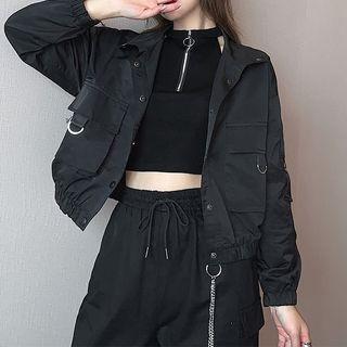 Halter-neck Crop Tank Top / Jacket / Cargo Pants / Set