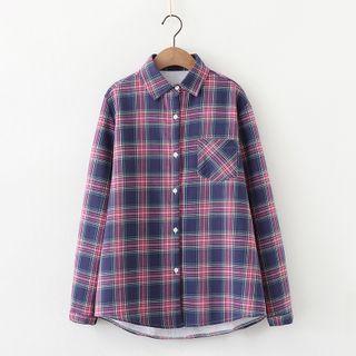 Long-sleeve Plaid Fleece-lined Shirt