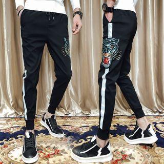 Drawstring Tiger Embroidered Pants
