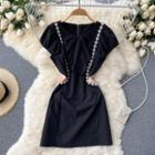 Round-neck Rhinstone Color Block Short-sleeve Dress