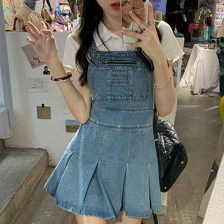 Denim Pleated Overall Dress