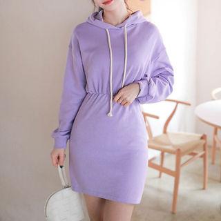 Gathered-waist H-line Mini Hoodie Dress