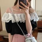 Elbow-sleeve Off-shoulder Ruffled Blouse
