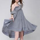 Pinstriped Single Shoulder A-line Dress