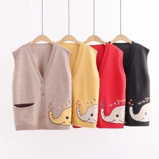 Elephant Print Single-breasted Sweater Vest