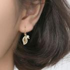 925 Sterling Silver Faux Pearl Leaf Dangle Earring 1 Pair - Gold - One Size